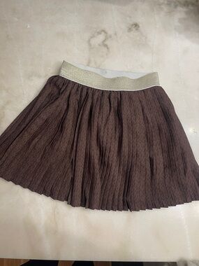 MICHAEL Michael Kors Brown Pleated Mini Skirt with Gold Waistband